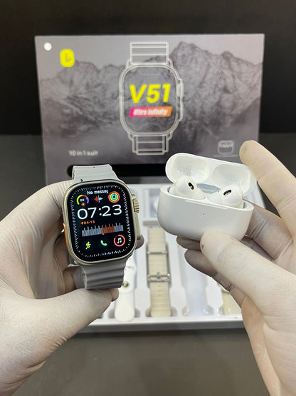 V51 10in1 Suit Smart Watch with Airpods