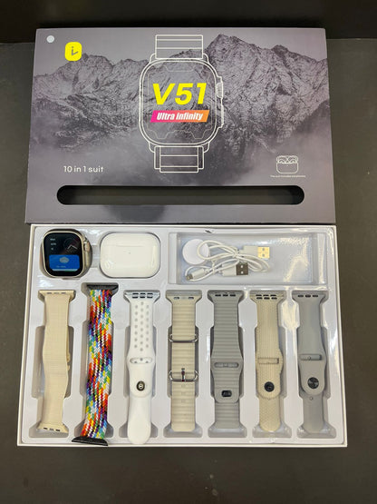 V51 10in1 Suit Smart Watch with Airpods