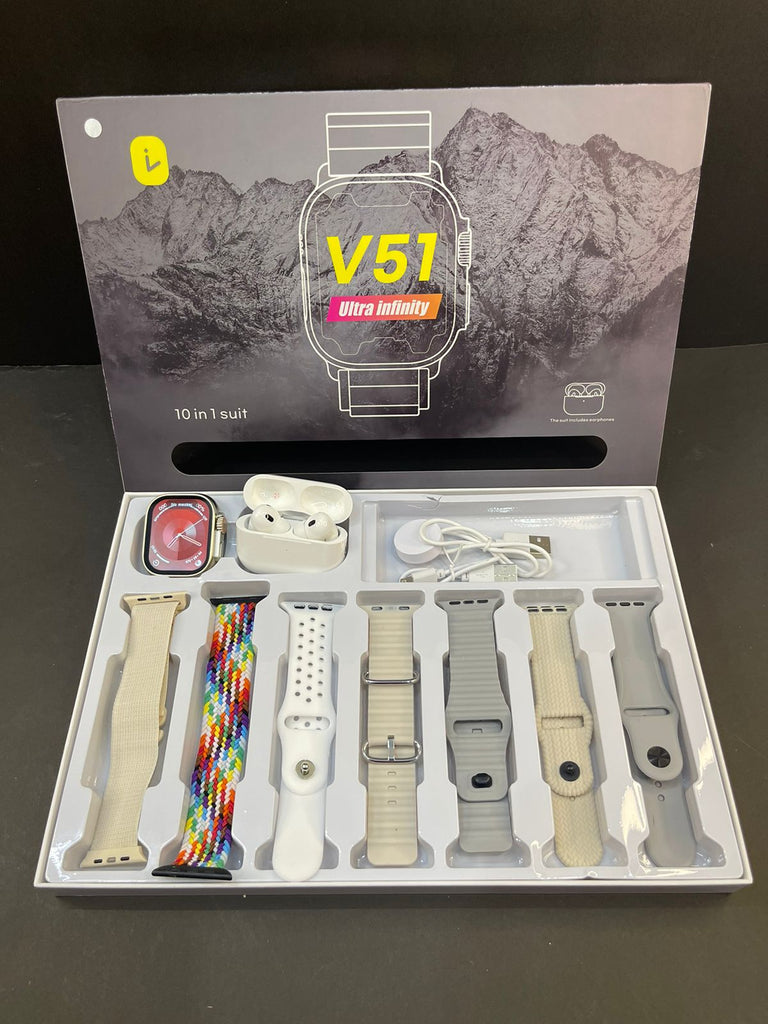 V51 10in1 Suit Smart Watch with Airpods