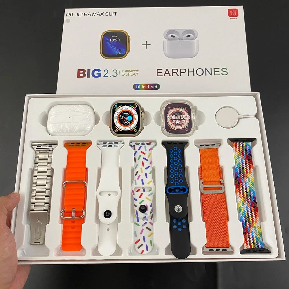 i20 Ultra Smart Watch With Earbuds And 10 Straps